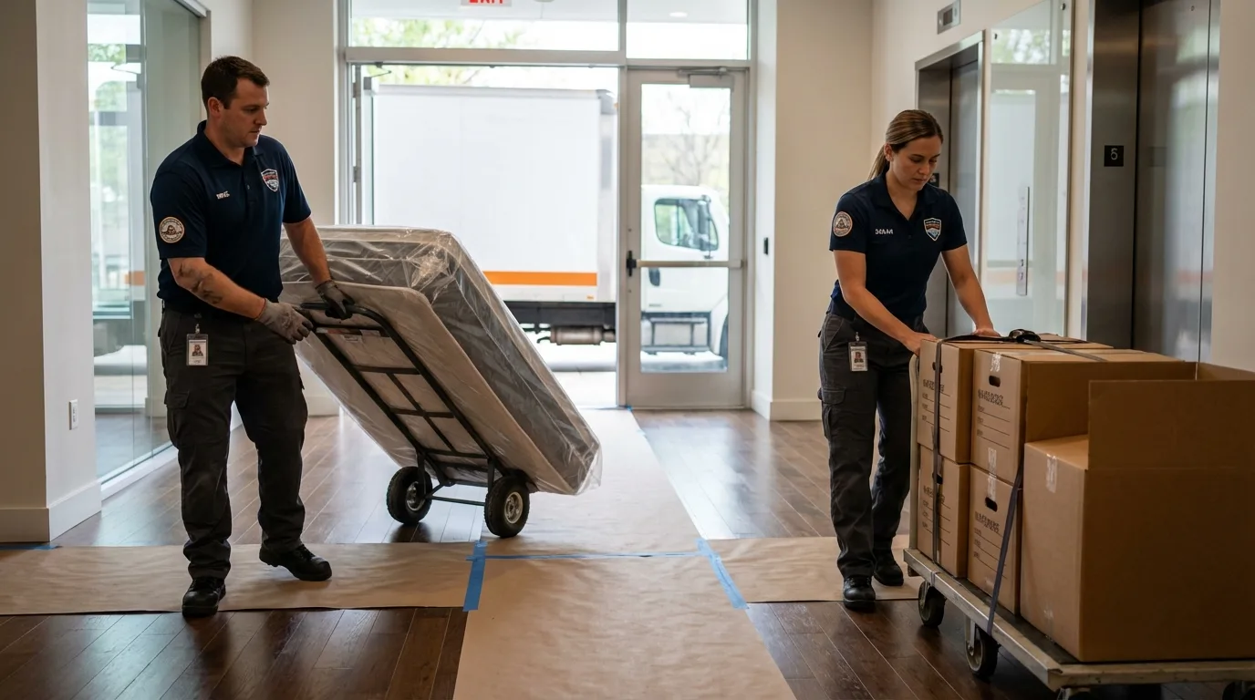 Professional apartment movers loading elevator in Salem, OH